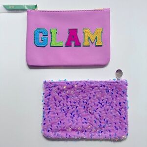 IPSY NWOTs Make-Up Bags Set of 2 Zippered Pouches GLAM Preppy Purple Sequins